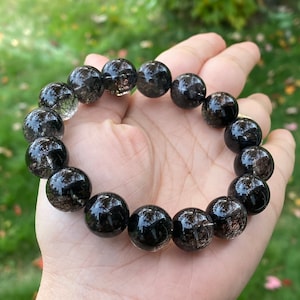 Black Rutilated gemstone 11.2MM bead bracelet, Rutilated bracelet, healing bracelet (Wrist:16.5CM/6.1/2”)