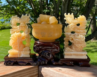 Decoration Set golden basin +10ingots and Pair of Dragon bring Wealth, Prosperity (set wt Approx:8lbs) Gift idea