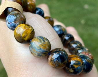 Pietersite natural gemstone 11.5MM bead bracelet, very nice cut gemstone (Wrist size 16.5CM/6.1/2”)#7113