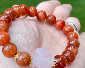 Tiger Eye Bracelet with Rose Quartz Charm (16.5CM)