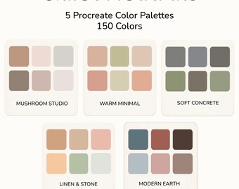 Procreate-Neutralfarbenpaletten – 150 gedeckte Erdtöne | 5 minimalistische Paletten für digitale Kunst