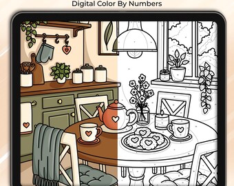 Procreate Color By Numbers – Cozy Scene Coloring Page (Digital Download)
