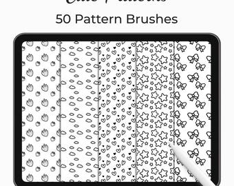 Pinceles de patrones para Procreate, 50 diseños sin costuras (descarga digital)