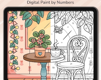 Procreate Paint By Numbers – Cozy Plant Corner Coloring Page + PDF