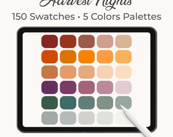 Autumn Color Palettes for Procreate – 5 Palettes, 150 Fall Shades – Cozy Pastel & Warm Tones
