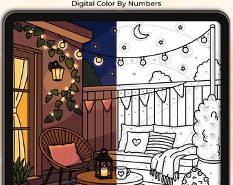 Procreate Color by Numbers - Patio Nights Coloring Page + PDF (Digital Download)