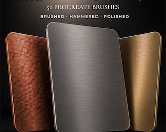 Metal Texture Brushes for Procreate, Brushed Steel, Hammered Metal, Chrome, Brass & Copper Digital Brush Set