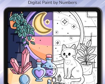 Procreate Paint By Numbers – Página para colorear de estudio de ventana lunar + PDF