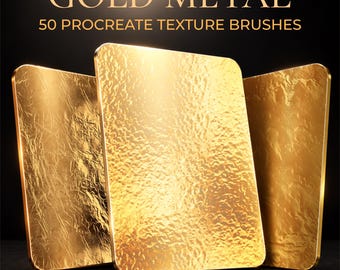 Pennelli con texture metalliche dorate per Procreate / 50 superfici uniche per effetti metallici