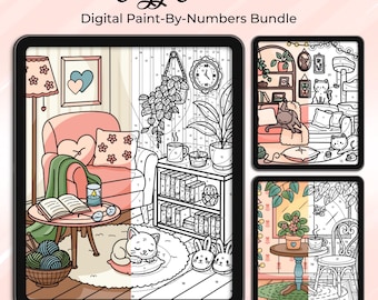 Procreate Color By Numbers Bundle – Cozy Scenes Coloring Pages (Digital Download)