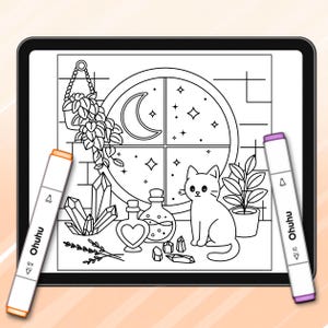 Procreate Alcohol Marker Brush Set, Witchy Nights Coloring Pages (Digital Download) image 6