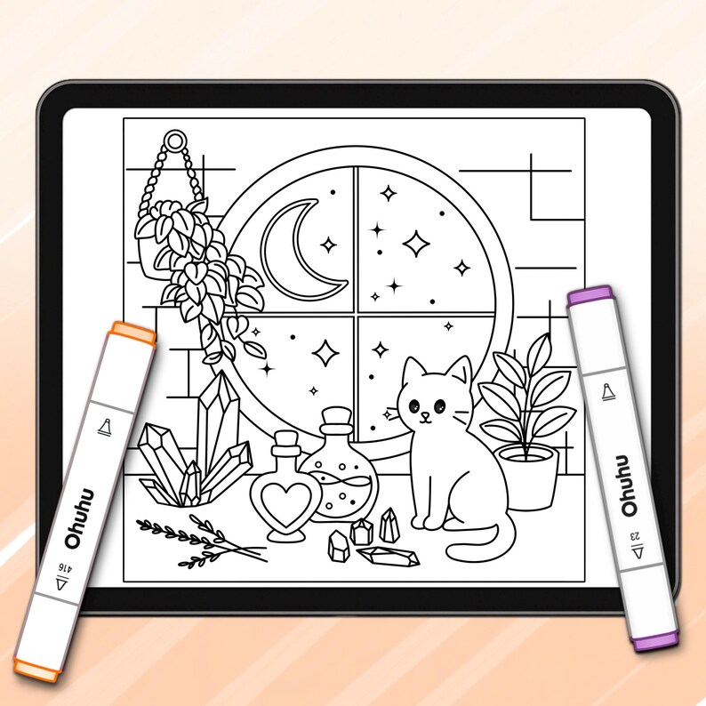 Procreate Alcohol Marker Brush Set, Witchy Nights Coloring Pages (Digital Download) image 6