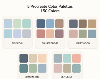Procreate Coastal Color Palettes – 150 Soft Ocean Colors | 5 Beachy Palettes for Digital Art