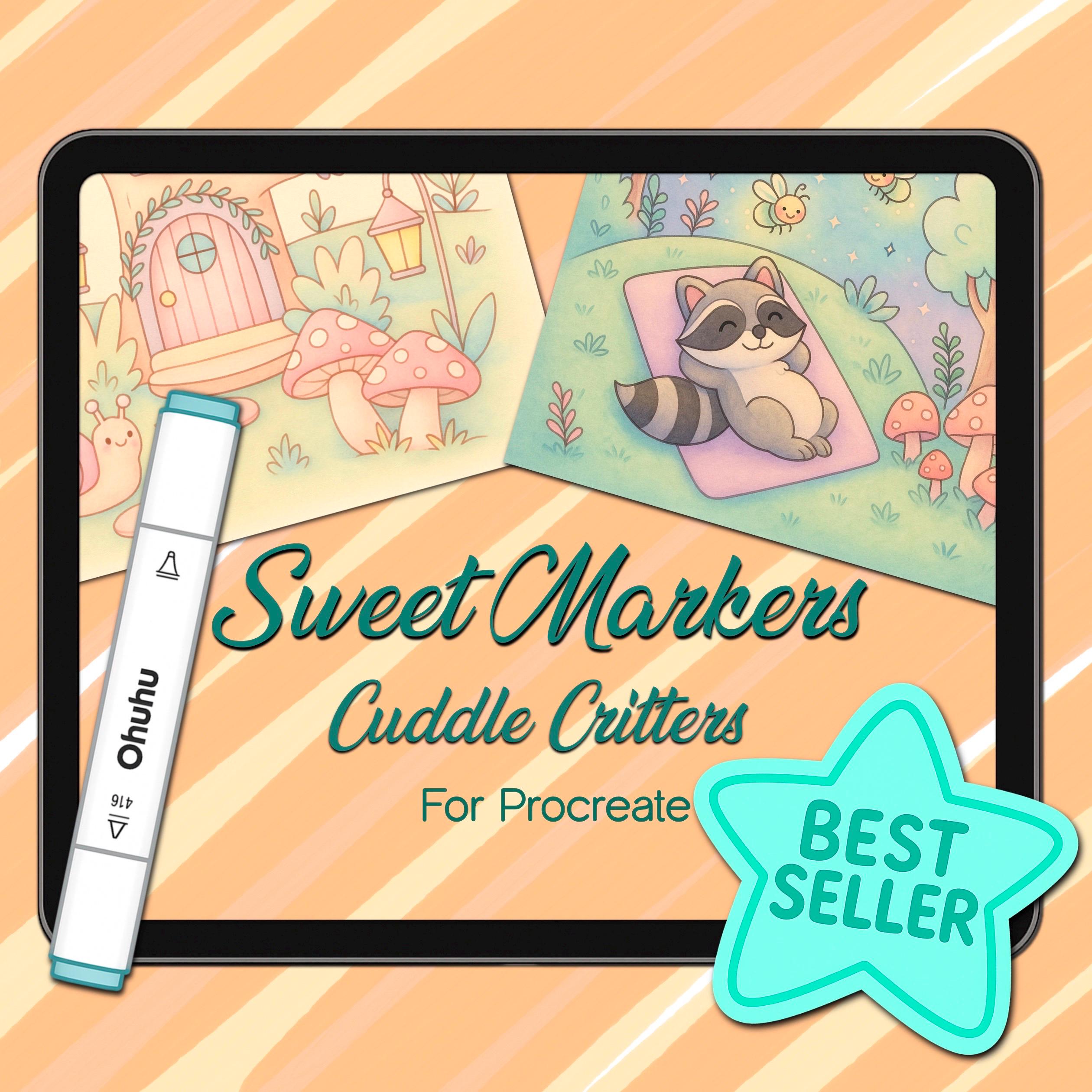 Set de pinceles para Procreate inspirado en Coco Wyo – Marcadores a base de alcohol pastel, blender, liner + páginas para colorear