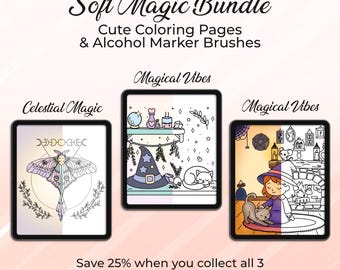 Soft Magic Procreate Coloring Bundle – Cute Coloring Pages + Alcohol Marker Brushes