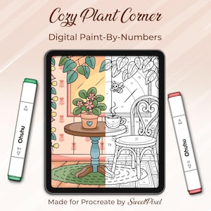 Pintar por números en Procreate: Rincón de plantas acogedor para colorear + paleta de colores