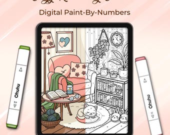 Procreate Paint By Numbers – Cozy Reading Corner Coloring Page + Color Palette
