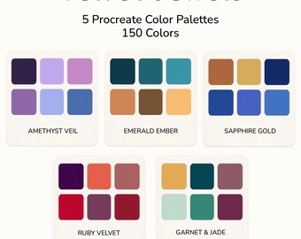 Procreate Juwelenfarben-Paletten – 150 satte Edelsteinfarben | 5 luxuriöse Paletten für digitale Kunst