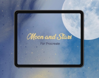 Galaxy Procreate-borstels: maan, sterren, fasen en magische luchttexturen