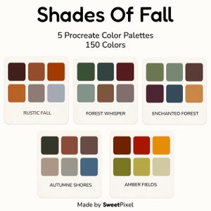 Procreate Fall Color Palettes – 150 Autumn Colors | 5 Cozy Palettes for Digital Art