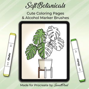 Procreate Coloring Pages & Alcohol Marker Brushes – Soft Botanical Plants