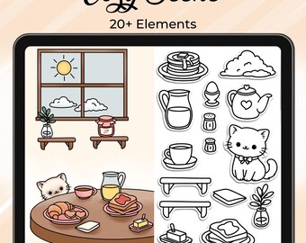 Procreate Cozy Coloring Page Builder, Kit per colorare, Elementi mobili, Download digitale