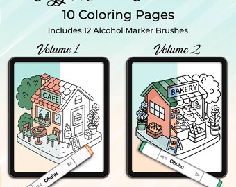 Cozy Market Collection Alcohol Marker Brushes & 10 Coloring Pages (Digital Download)