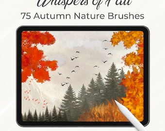 Pennelli autunnali Procreate – 75 timbri autunnali / Foglie, alberi, nuvole, erba (Sussurri d'autunno)