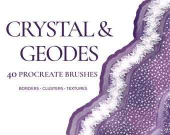 Crystal & Geode Procreate Brushes, Crystal Borders, Geode Textures, Crystal Stamps, Color Shift Brushes