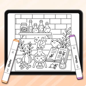 Procreate Alcohol Marker Brush Set, Witchy Nights Coloring Pages (Digital Download) image 8