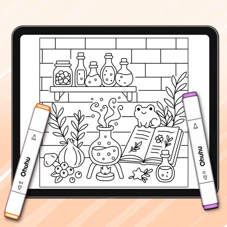 Procreate Alcohol Marker Brush Set, Witchy Nights Coloring Pages (Digital Download) image 8