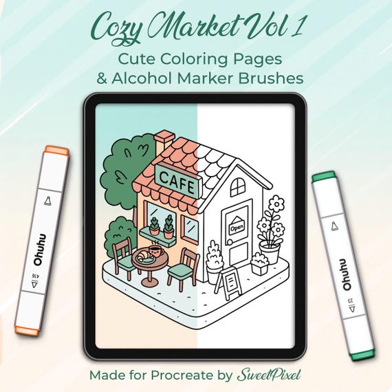 Cozy Procreate Coloring Pages + Alcohol Marker Brushes | Coco Wyo Inspired Digital Coloring Book | Instant Download for iPad