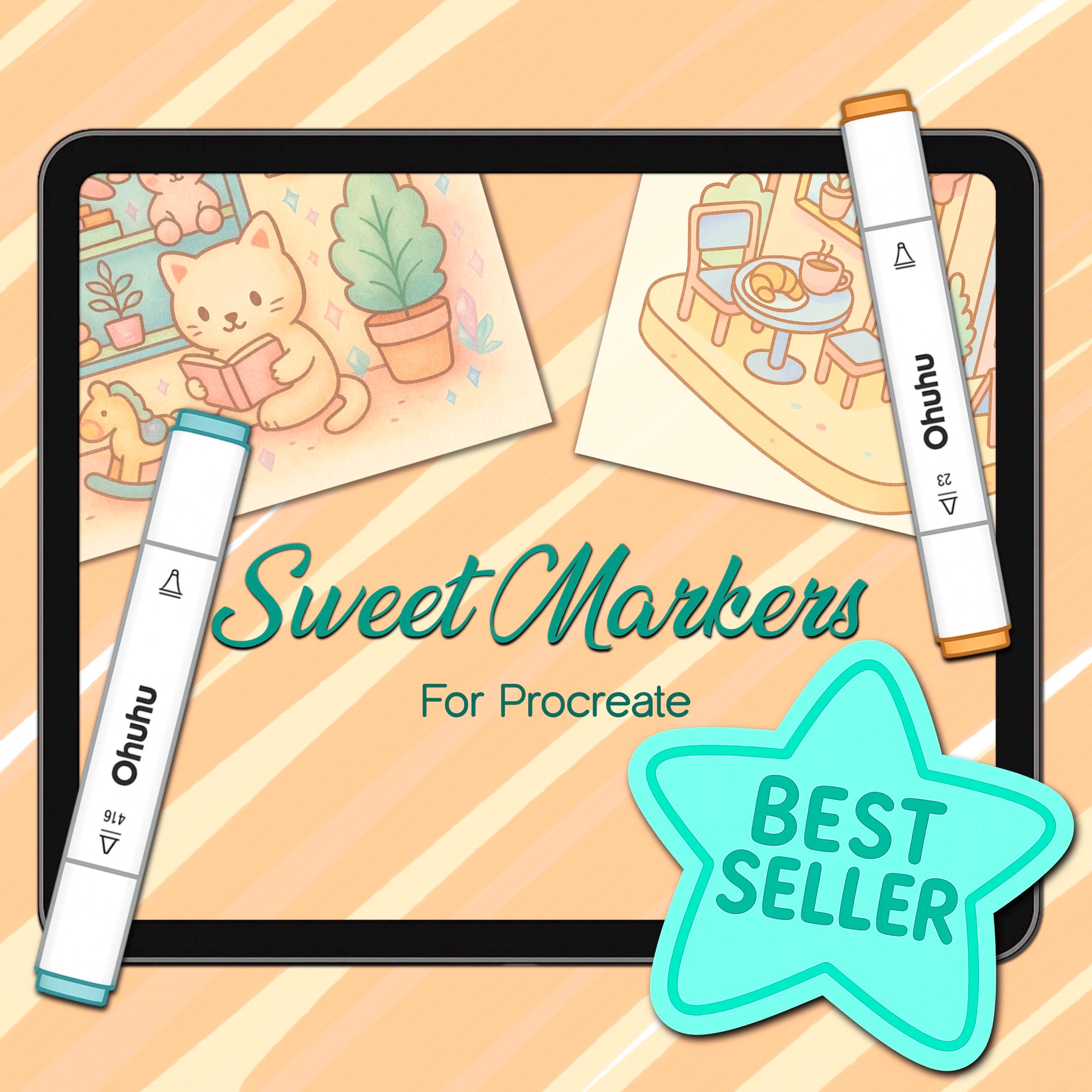 Set de pinceles Procreate de marcador de alcohol inspirado en Coco Wyo – Pinceles pastel, blenders, liner + páginas para colorear