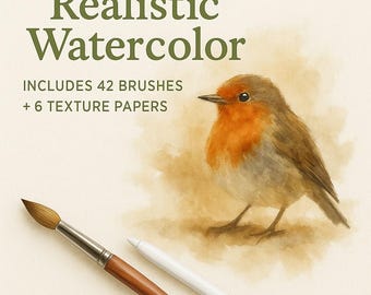 Procreate Watercolour Brushes + 6 Textured Papers – 42 Realistic Watercolor Brushes