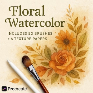 Procreate Watercolor Floral Brushes – 50 Soft Realistic Tools with Dual-Color Petals & Leaves