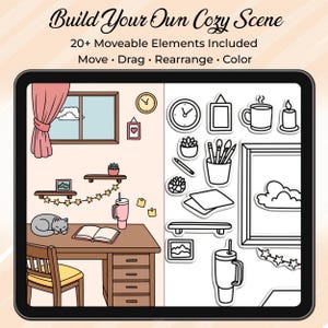 Cozy Procreate Scene Builder • Stickers à colorier Construisez une scène