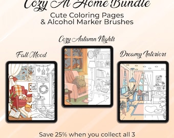 Procreate Coloring Bundle – Cozy At Home Pages & Alcohol Marker Brushes