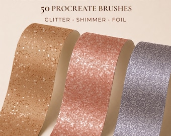 Glitter, Shimmer & Foil Procreate Brushes, 50 Sparkle Texture Drawing Brushes, Metallic Glitter Brush Set