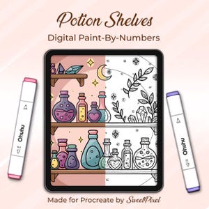 Estantes de pociones para Procreate: Pintar por números – Página para colorear (Descarga digital)
