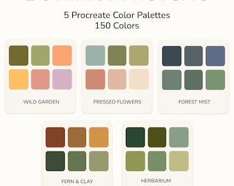 Paletas de colores botánicos para Procreate: 150 colores naturales / 5 paletas florales para arte digital.