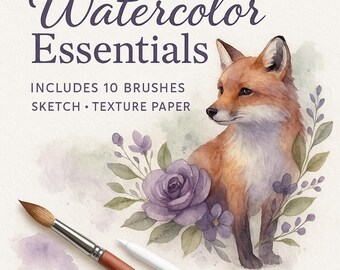 Kit iniziale di pennelli per acquerello Procreate con pennelli floreali, per schizzi e con texture di carta.