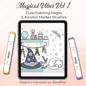 Magical Vibes Vol.1 Procreate Coloring Pages & Alcohol Marker Brushes (Digital Download)