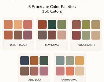 Procreate Boho-Farbpaletten – 150 erdige Farben | 5 warme neutrale Paletten für digitale Kunst