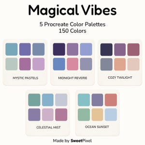 Paletas de colores mágicas para Procreate: 150 colores místicos y pastel / 5 paletas de ensueño para arte digital.