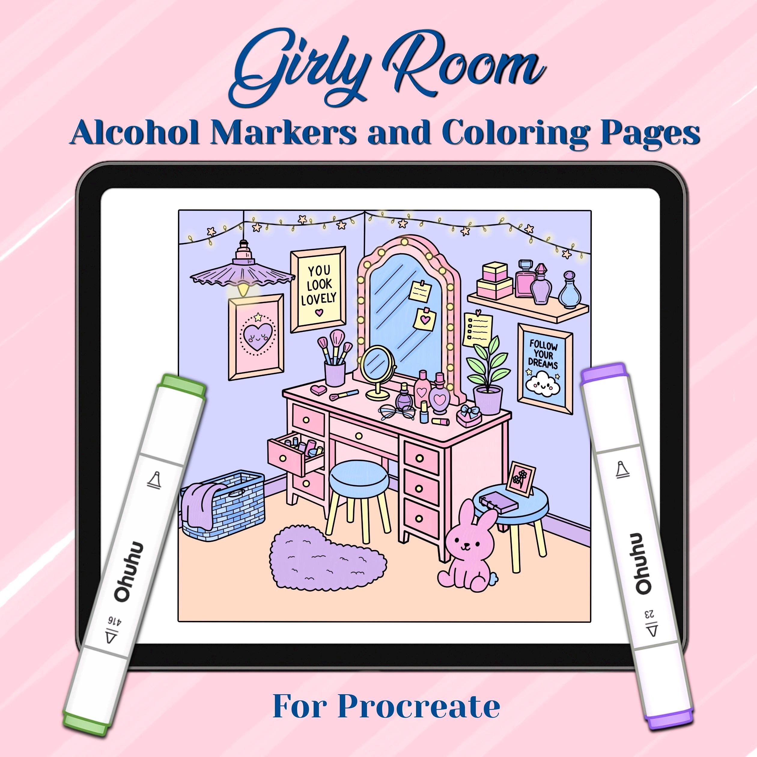 Coco Wyo 風 Procreate アルコールマーカーブラシ – パステルブラシセット(ブレンダー・ライナー付き)+ガーリー塗り絵ページ