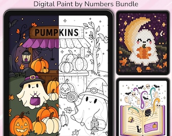 Pacchetto Procreate Color By Numbers – Pagine da colorare di Halloween (Download digitale)