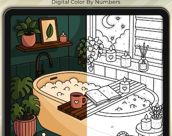 Procreate Color By Numbers – Pagina da colorare con scene accoglienti + PDF (Download digitale)