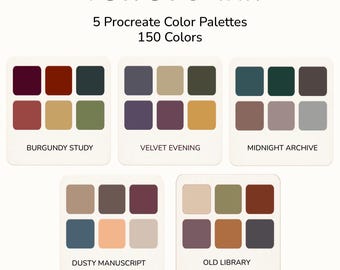 Tavolozze di colori Dark Academia per Procreate: 150 colori suggestivi / 5 tavolozze vintage per l'arte digitale.