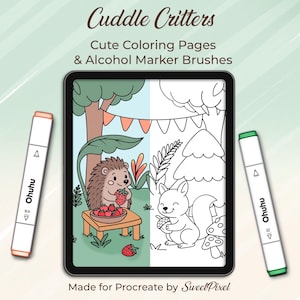 Procreate Alcohol Markers Brush Set, Animal Coloring Pages (Digital Download)