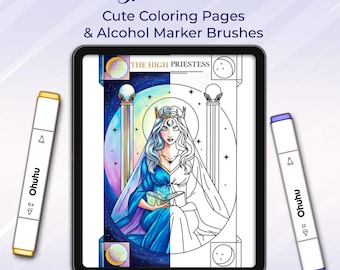 Procreate Tarot Coloring Pages: Mystical Line Art Drawings, Witchy Digital Stamps (Digital Download)